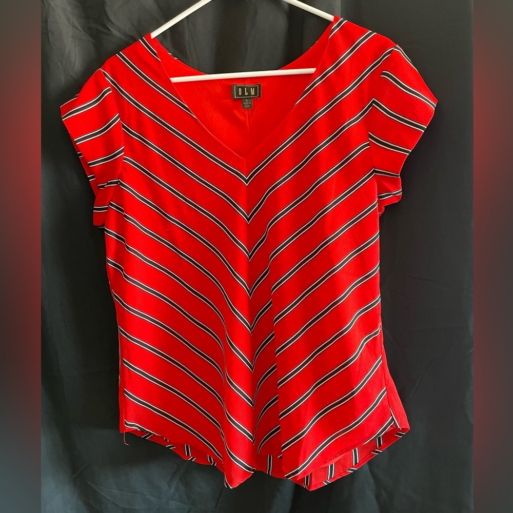 A Red Striped V-Neck Women's Top